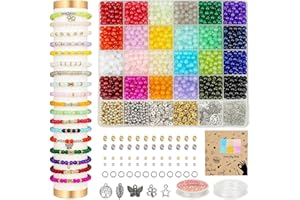 Sistenia 6mm Glass Beads Bracelet Making Kit 1400pcs, 24 Colors Crystal Beads for Jewelry Making Round Beads DIY Crafts with Spacer Beads Charms Accessories