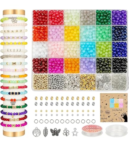 1500 Pcs 8mm Glass Beads For Bracelets, 48 Colors Crackle Glass