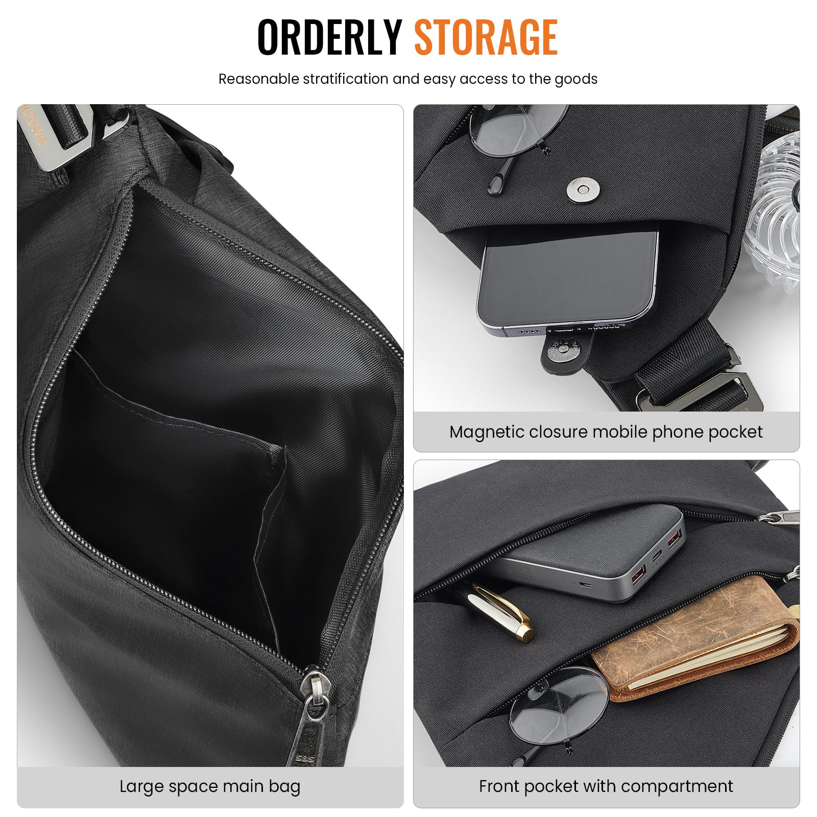WANDER PLUS Anti Theft Crossbody Bag, Shoulder Bag Anti-theft Design for Travel, Sport, Work