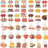 60 Pairs Thanksgiving Earrings Bulk for Women, Fall Thanksgiving Dangle Earrings and Studs Set, Pumpkin Turkey Maple Leaf Jewelry for Holiday Fall Autumn Party Favors Gift Decor