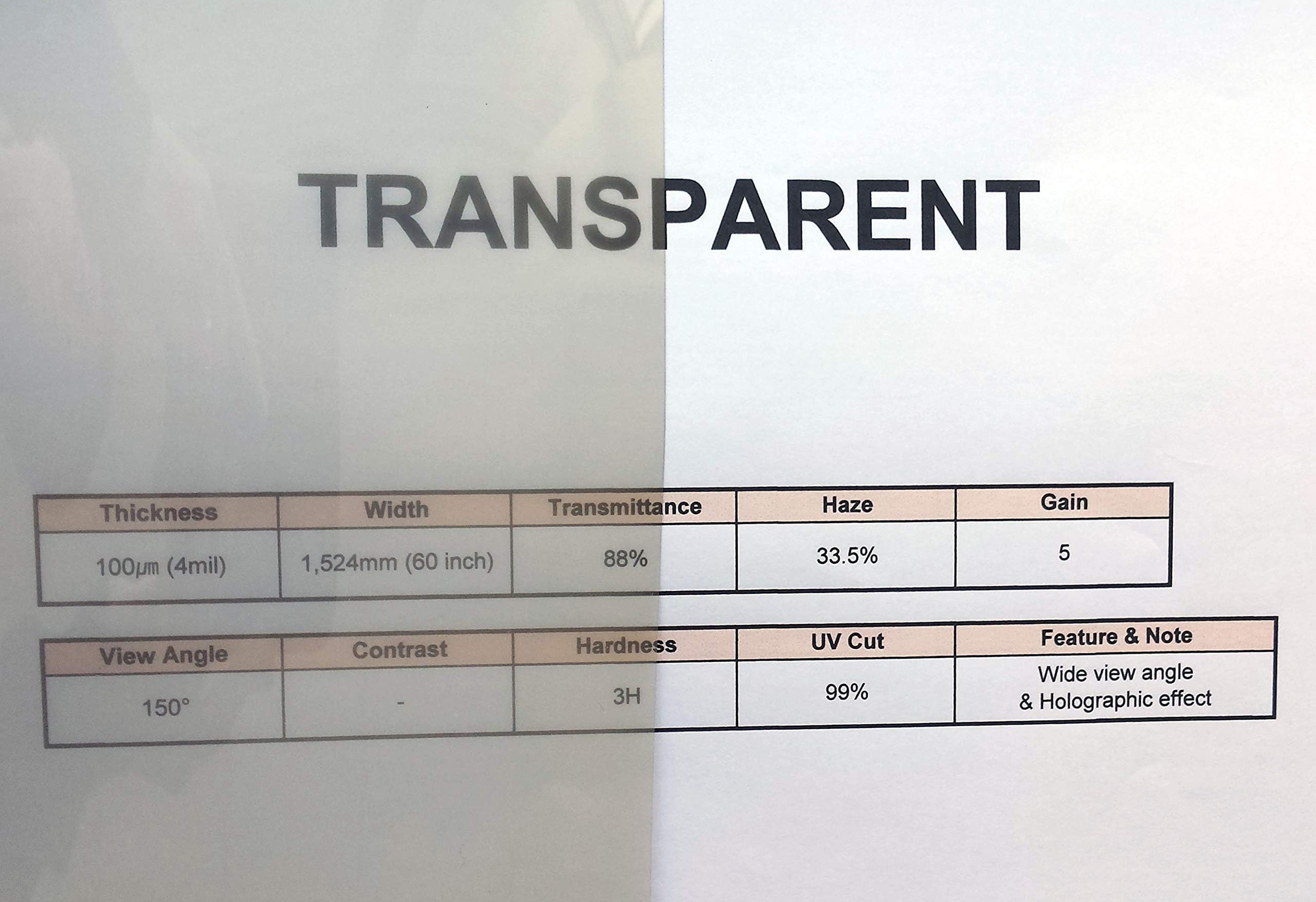 Transparent, Holographic Rear Projection Film, Self Adhesive from UK Stock (VAT Included) (60" (16:9 Ratio- 1325 x 744mm))