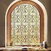 OHTMERU 3D Stained Glass Window Privacy Film Decorative Non-Adhesive | 3D Texture Design,Easy Install Static Cling,Reusable Window Film for Bath,Home,Front Door,UV Blocking,Heat Control