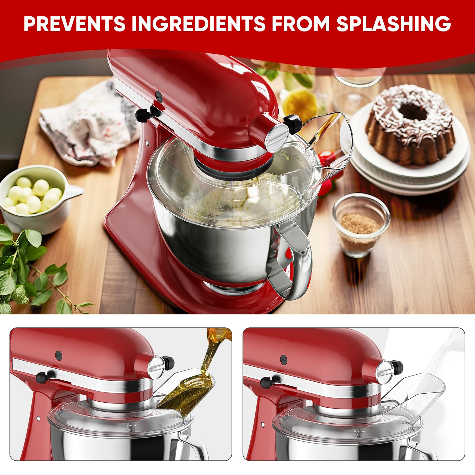 Pouring Shield for KitchenAid 4.5~5 Quart Tilt-Head Stand Mixer, Fits for KitchenAid 4.5~5QT Bowl(Stainless Steel, Glass and Ceramic), Attachment for Kitchenaid Mixers, Not Fit for Bowl Lift