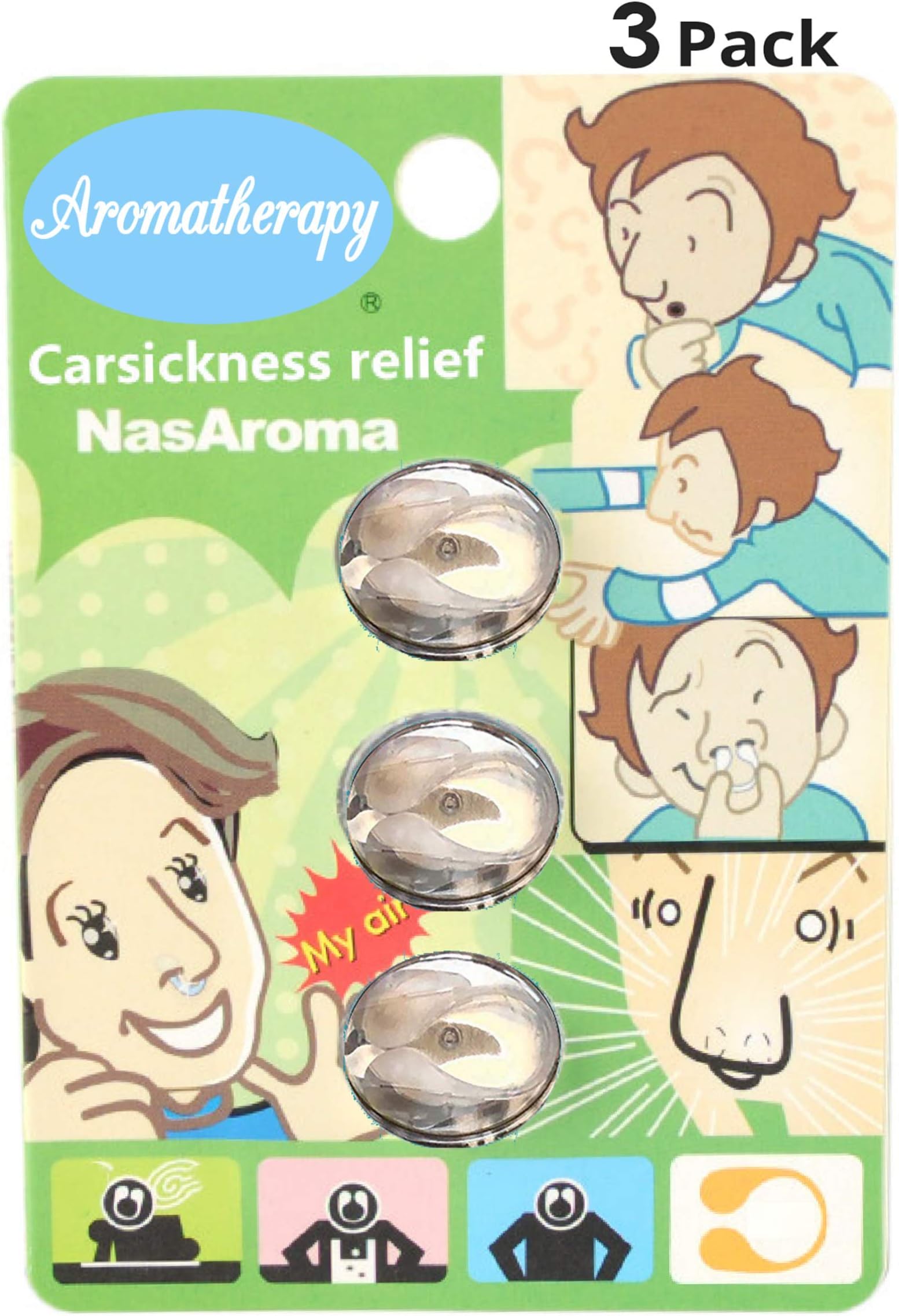 NasAroma - Aromatherapy Inhaler Nose Clip for Nausea Motion Sickness Pregnancy Morning Sickness - 3 Pack - Works to Relieve Vomiting Nausea Dizziness & Symptoms Resulted from Car Ship Cruise & Travel