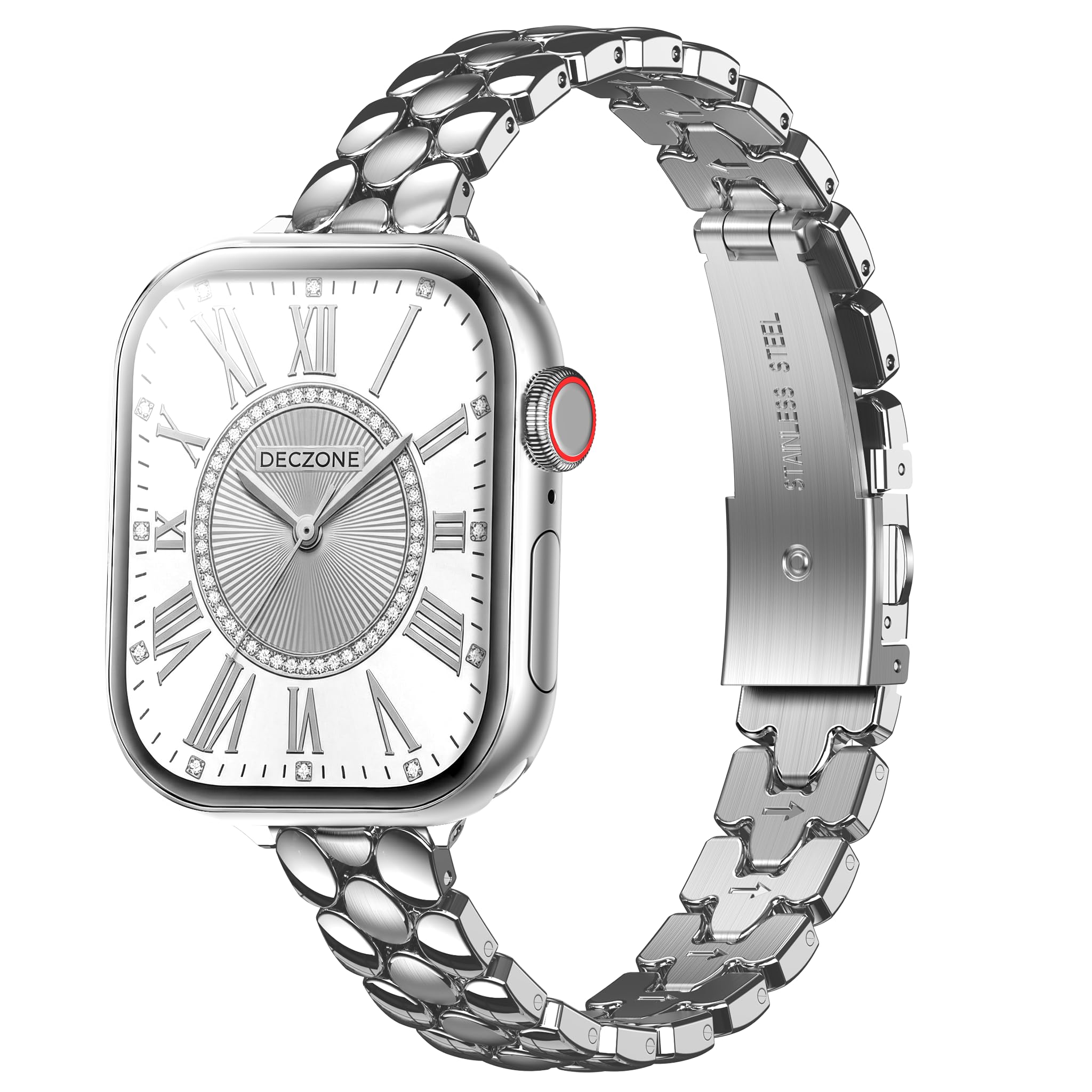 Deczone Narrow Band Compatible with Apple Watch Band 44mm 45mm 46mm (SE 3 2 1 Series 6 5 4 9 8 7 10 11), 49mm (Ultra 3 2 1), 42mm (Series 3 2 1), iwatch Dressy Slim Thin Metal Bands for Women Silver