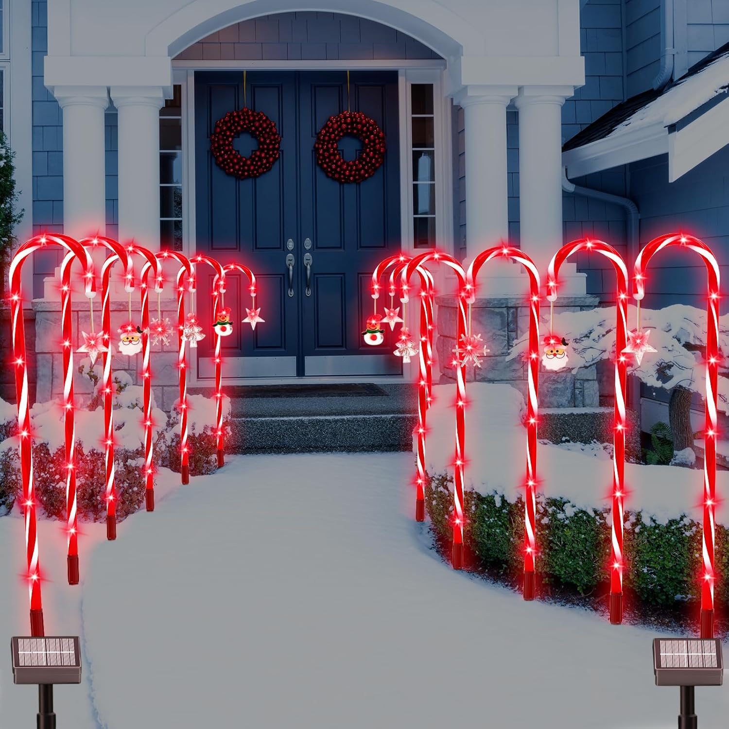 Lighting - BITPOTT Christmas Decorations Candy Cane Solar Lights Outdoor 12 Pack, 28 Inch Christmas Solar Pathway Lights, Red Light Solar Garden Lights for Yard Pathway Walkway Markers Holiday Decor