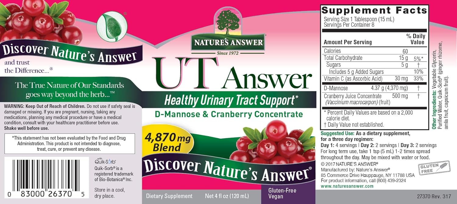Nature's Answer UT Answer Cranberry Flavor, 4-Fluid Ounces : Cranberry Herbal Supplements : Grocery & Gourmet Food