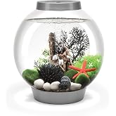 biOrb Classic 15 Acrylic 4-Gallon Aquarium with White LED Lights Modern Compact Tank for Tabletop or Desktop Display, Silver-Trimmed Tank