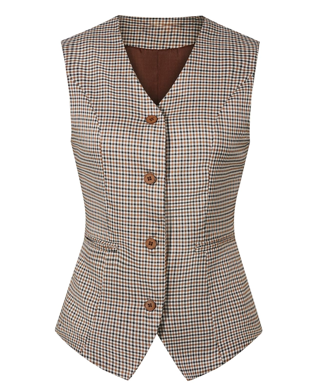 Photo 1 of ****MISSING ONE BUTTON *****LADI TREND Women's Sleeveless Waistcoat Vest Button Down Economy Dressy Suit Waistcoats with Pockets(Brown Plaid M)