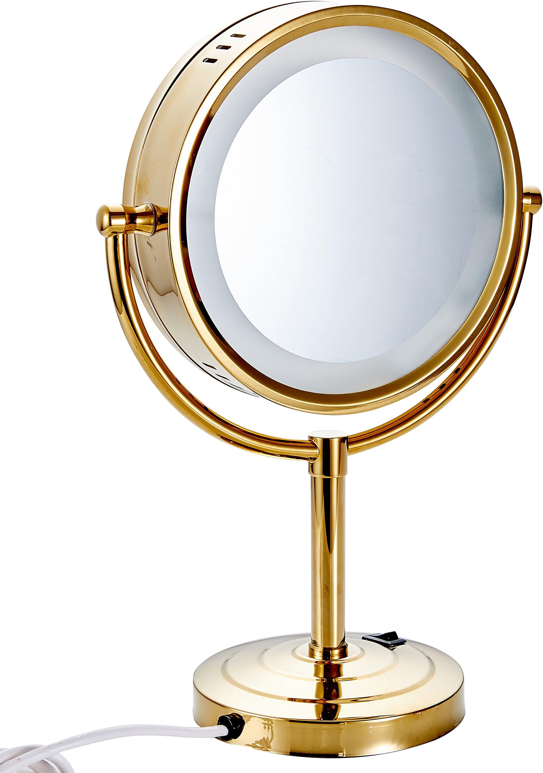 8.5 inch LED Makeup Mirror with 10X Magnification,has Three Colors Lights,Extendable Bathroom Mirror,Tabletop Two-Sided, Antique Brass Finish(8.5in,10X) (Gold, 7X Magnification)