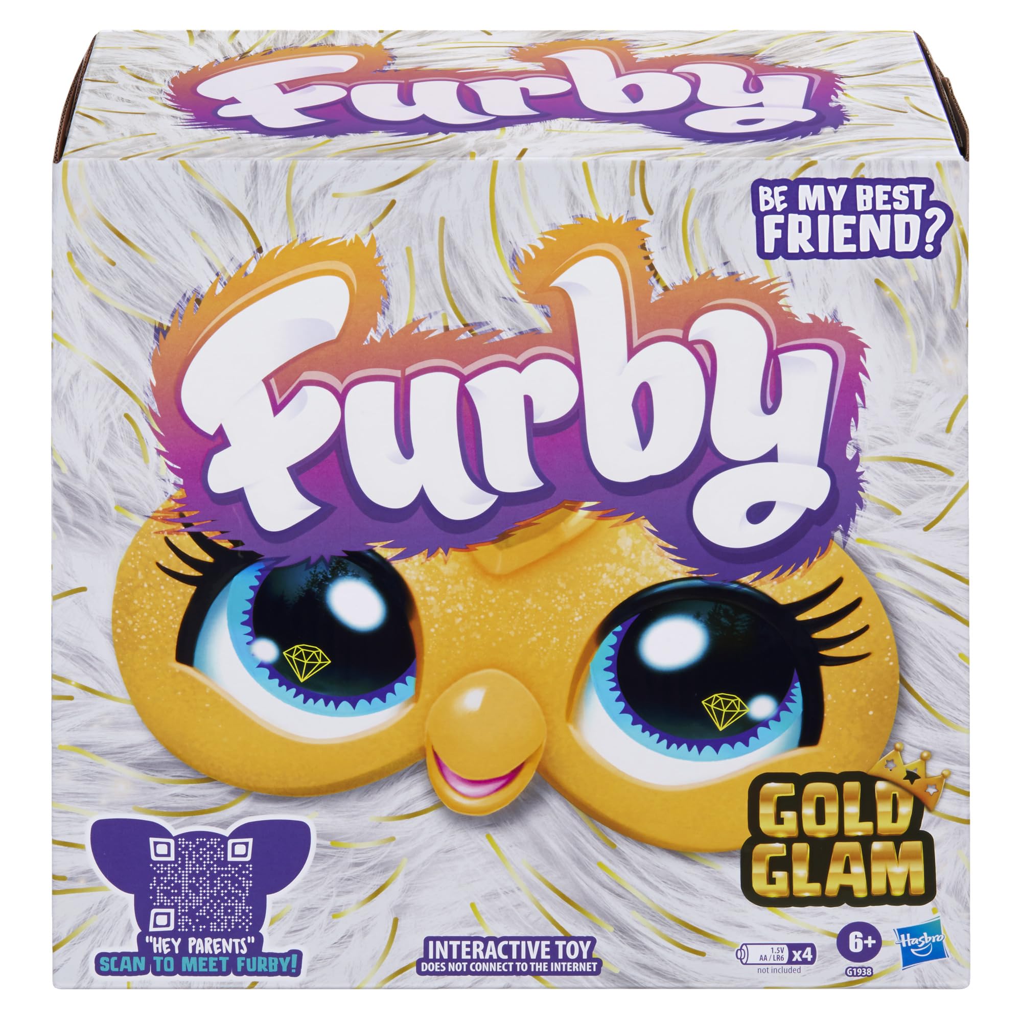 Furby Gold Glam Interactive Plush Toys for 6 Year Old Girls & Boys & Up, Voice Activated Animatronic, Speaks English & Furbish, White, Christmas Stocking Stuffers (Amazon Exclusive)