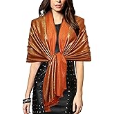 Gragengs Women's Sparkling Metallic Pashmina Shawls and Wraps Long Party Scarf Solid Color Two Tone