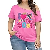NANYUAYA 90s 80s Plus Size Off Shoulder Top 90's Theme Party Disco Shirts for Women 1X-5X