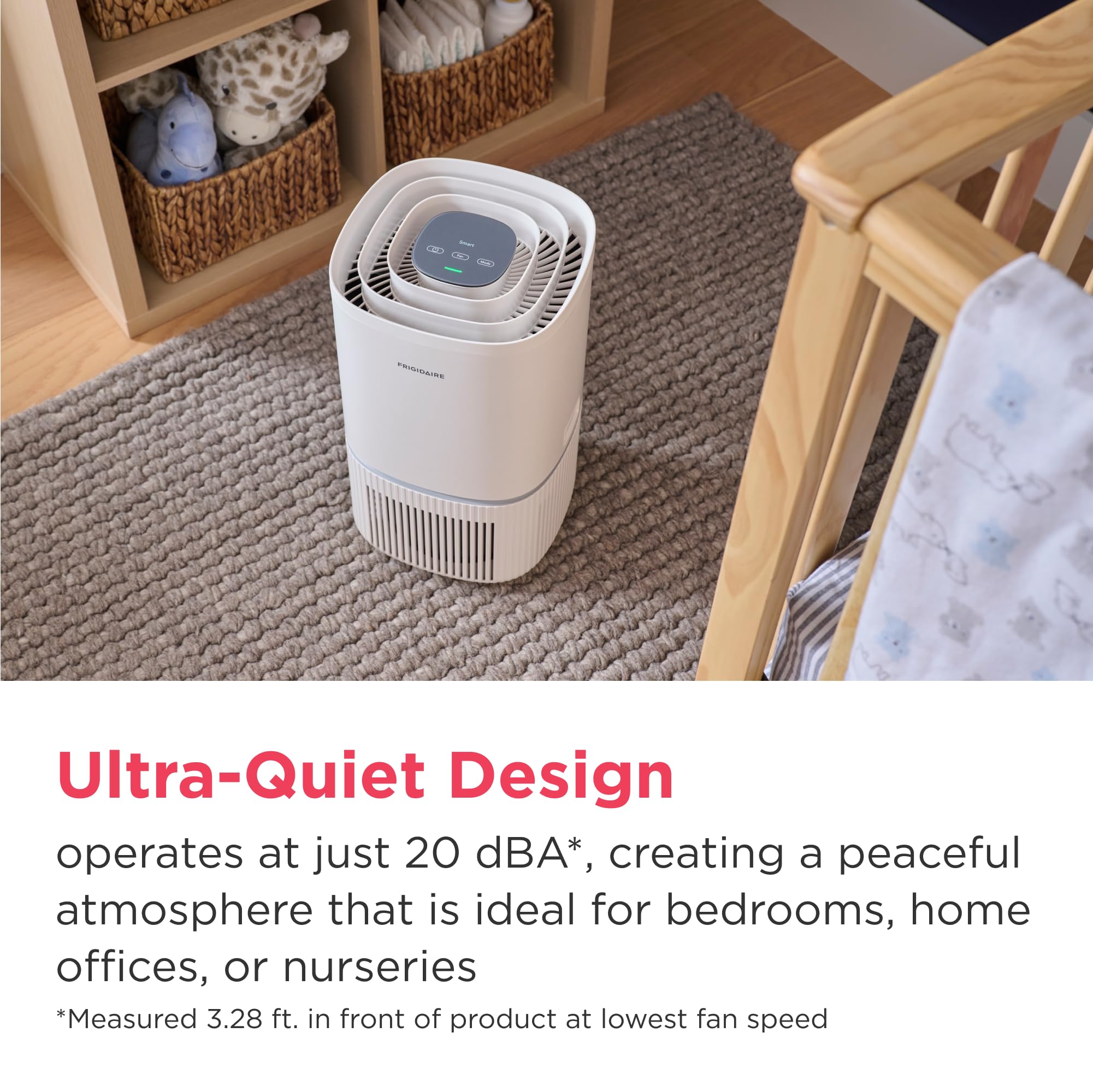 Frigidaire PureA300 HEPA Air Purifier for Small Bedrooms, Covers up to 850 Sq. Ft., 3-Stage Filtration, Energy Star Certification, Air Quality Monitoring, Smart Mode, Ultra Quiet, White