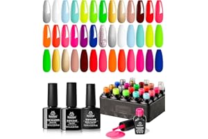 beetles Gel Polish Set, Halloween Neon Kit 20 Colors Gel Nail Polish with 3Pcs Base Gel Top Coat Hot Pink Orange Blue Magenta Lemon Green Colors Soak Off UV Manicure Rainbow Nail