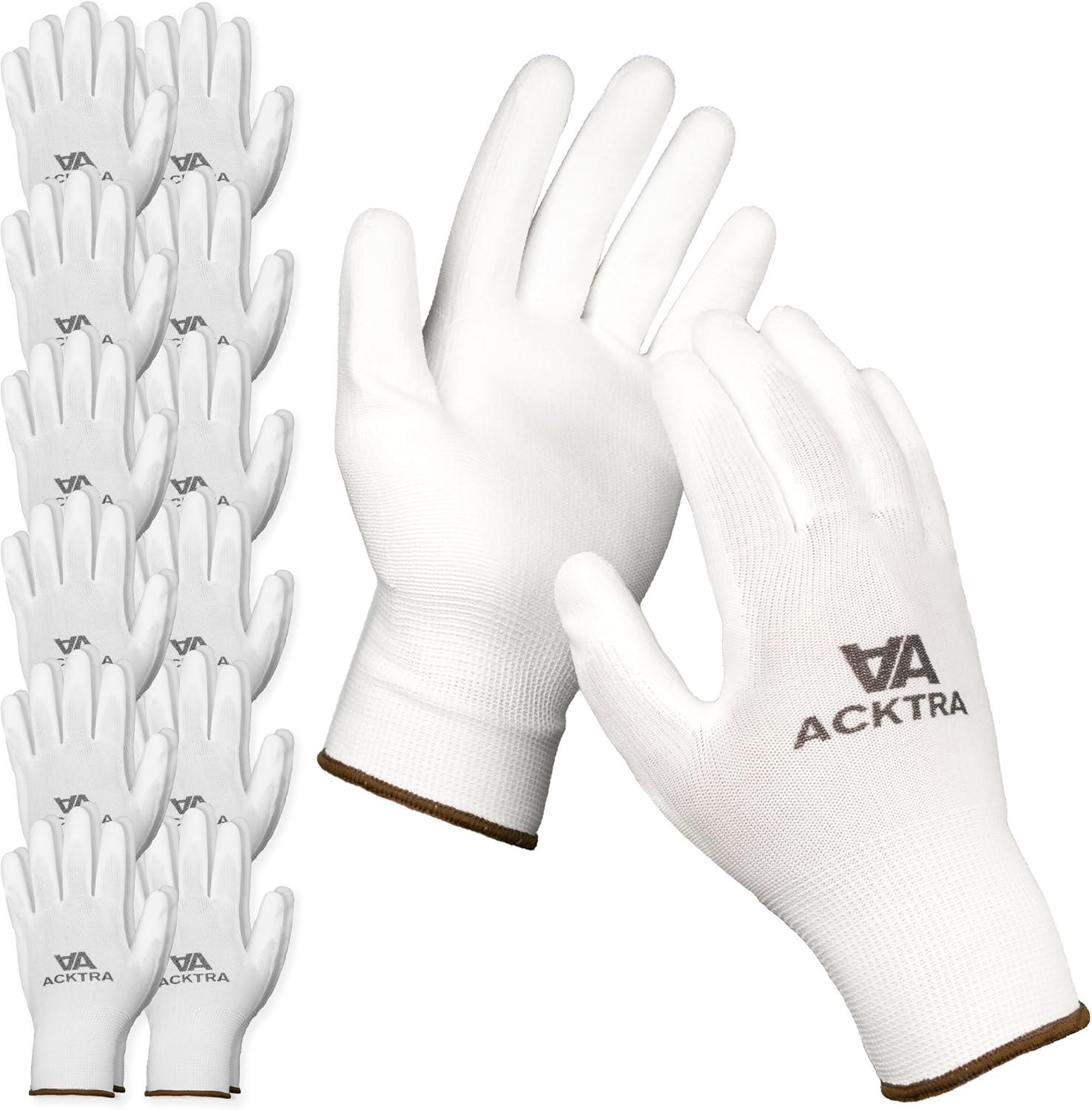 ACKTRA Ultra-Thin PU Safety WORK GLOVES 12 Pairs, WG002 White / White, X-Small: Clothing