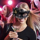SIQUK Couple Masquerade Masks Black Plastic Venetian Rhinestone Party Halloween view 6