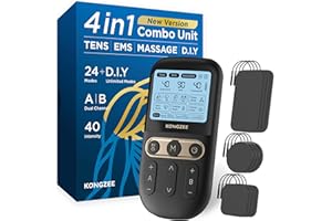 KONGZEE 4 in 1 - D.I.Y & Tens Unit & EMS & Massage Muscle Stimulator, Dual Channel TENS Units Therapy Machine for Pain Relief, FDA Cleared Rechargeable Electronic Pulse Massager,with 12pcs Electrode Pads