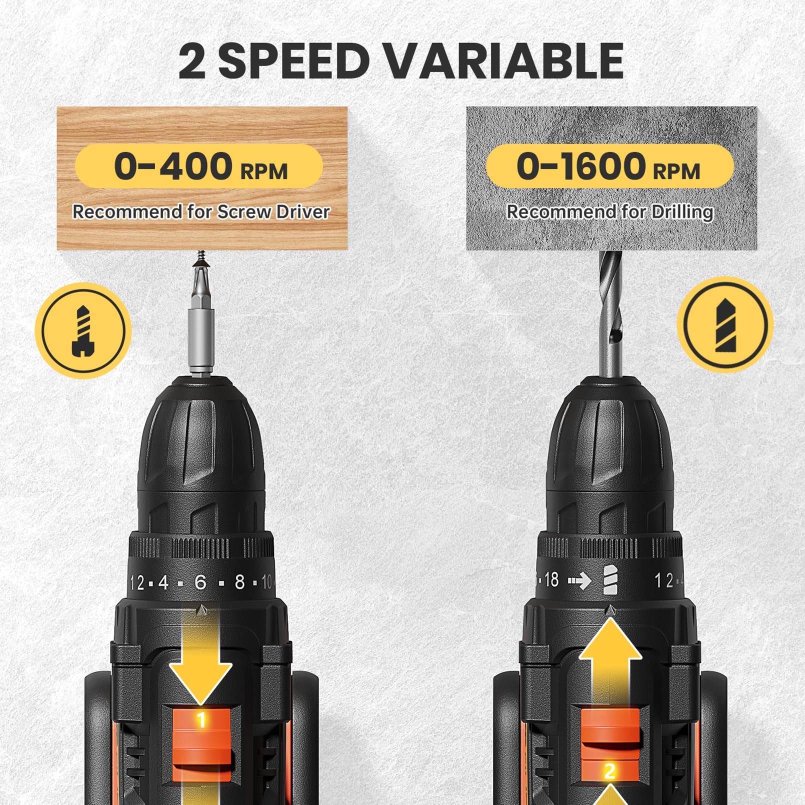 Cordless Drill 20V, Drill Set with 42pcs Accessories and Battery 2.0Ah, ElectricDrill 25+1 Torque Setting, 2 Speed, 3/8