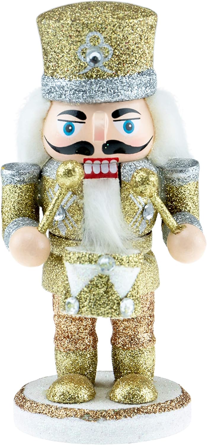 Nutcrackers - Clever Creations Gold Drummer 6 Inch Traditional Wooden Nutcracker, Festive Christmas Décor for Shelves and Tables