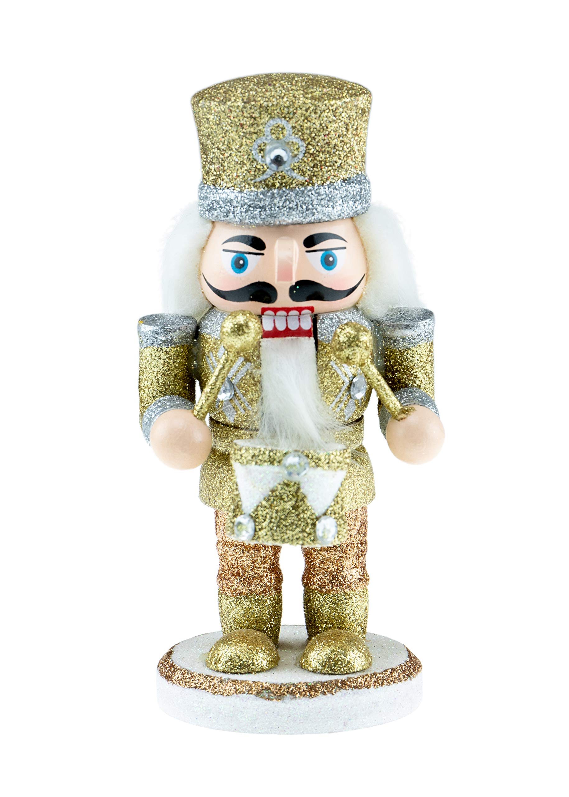 Clever Creations Chubby Gold Drummer Nutcracker Traditional Festive Christmas Decor | 6" Tall Perfect for Shelves and Tables | 100% Wood | Must Have for Any Collection