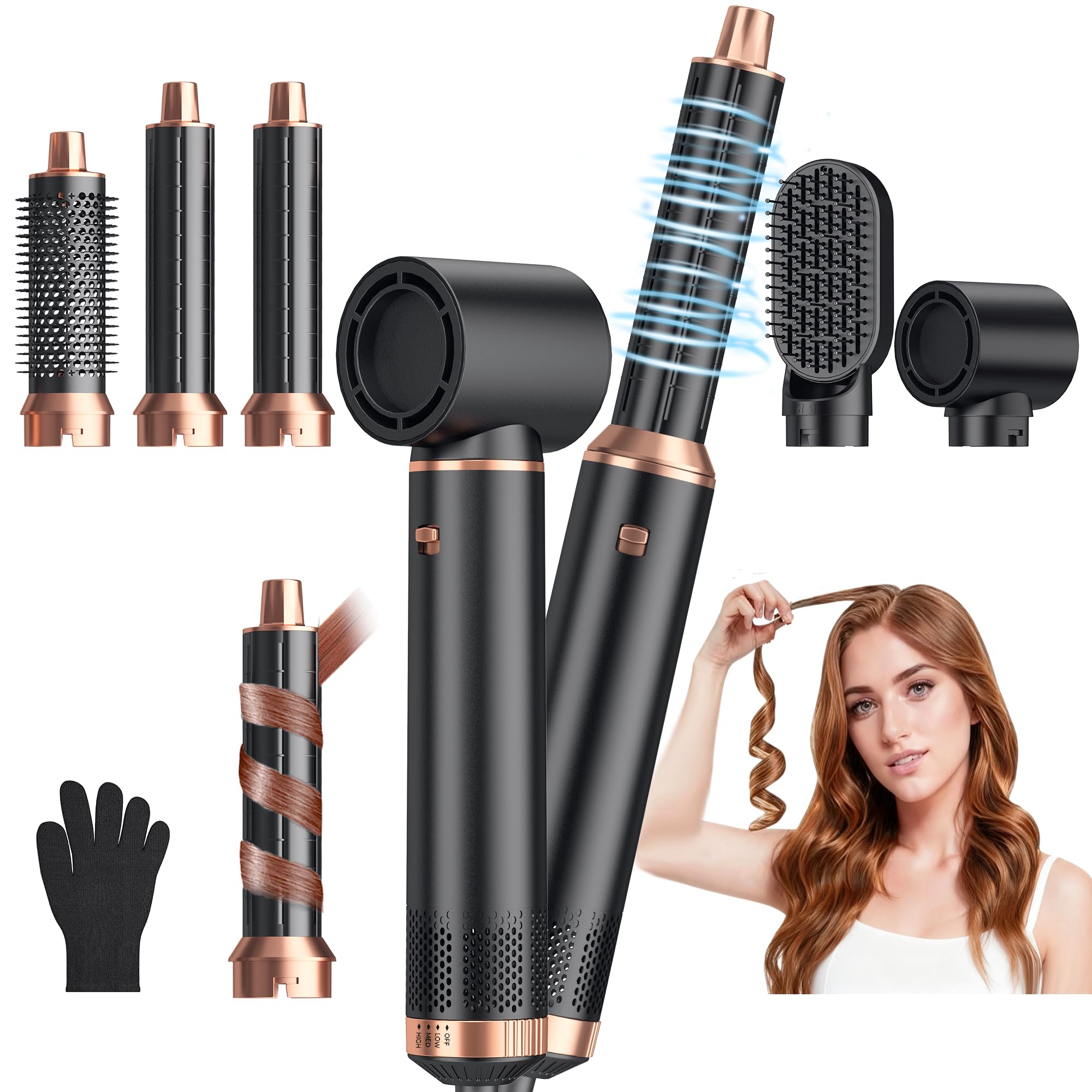 Photo 1 of 5 in 1 Blow Dryer Brush, Upgrade Hair Dryer Brush Air Curler Air Curling Wrap Styler, Detachable Hot Air Brush Negative Ion Curling Brush Iron, Hair Styling Tools for Drying Curling Straightening