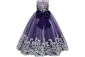 IDOPIP Flower Girl Lace Dress for Kids Wedding Bridesmaid Pageant Party Formal Long Gown Princess Communion Tulle Bow Dresses