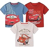 Disney Cars Lightning McQueen Boys 3 Pack Short Sleeve Crew Neck T-Shirt for Toddler and Big Kids