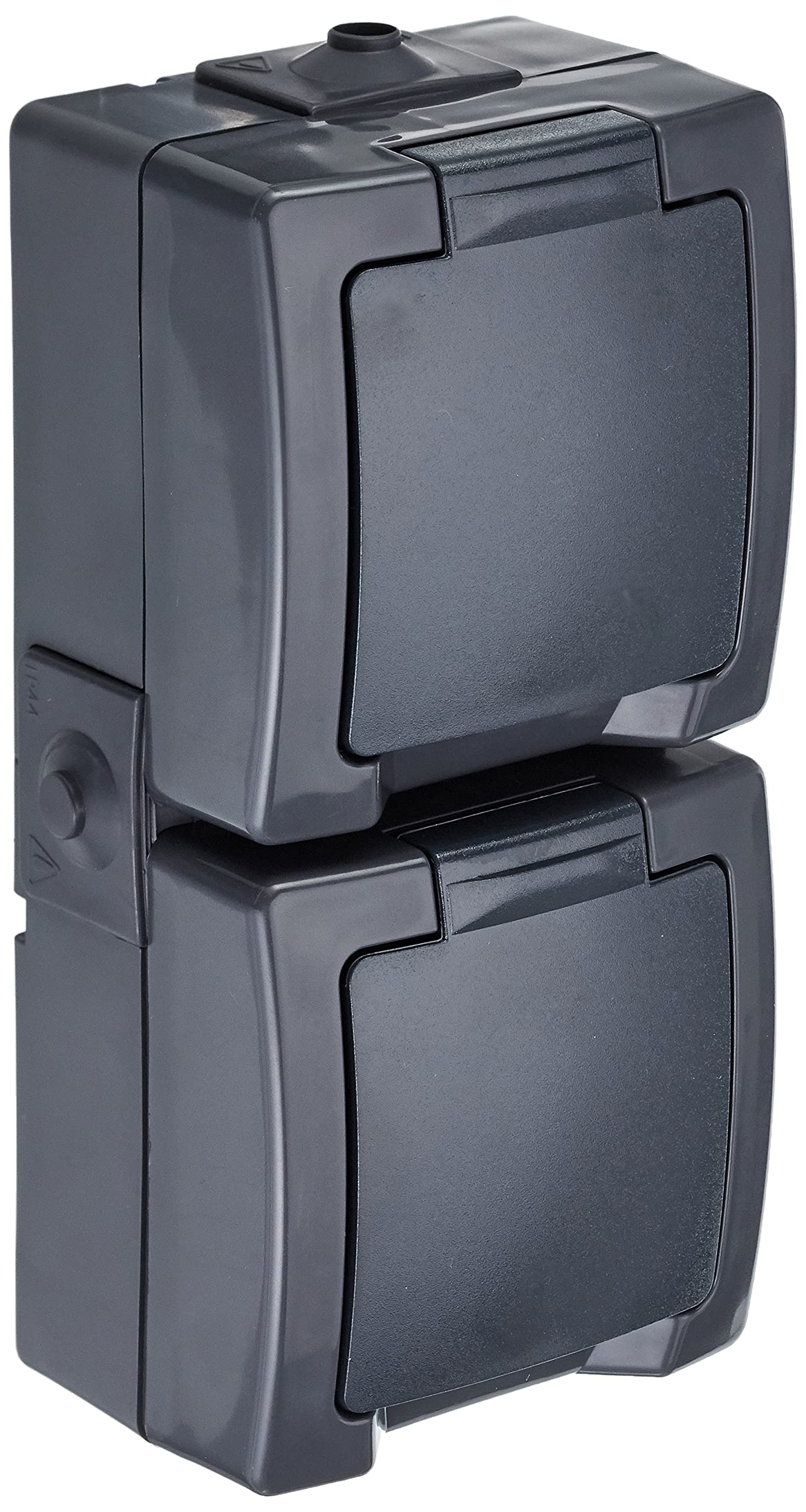 Kopp Nautic 136915009 Double Protective Contact Socket with Hinged Lid and Increased Touch Protection, Surface-Mounted Wet Room, Vertical, 16 A, 250 V/AC, IP44, Anthracite