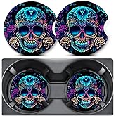 2 Pack Car Coasters for Cup Holders,Skull Roses Car Cup Holder Coasters,2.75