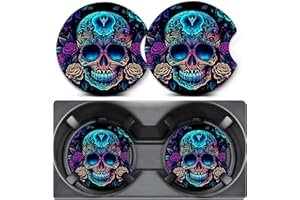 LMZLJZ 2 Pack Car Coasters for Cup Holders,Skull Roses Car Cup Holder Coasters,2.75" Universal Size Anti Slip Rubber Mat,Car Cup Holder Decal Decor,Car Accessories Interior,Skull Roses Gifts for Men,Women