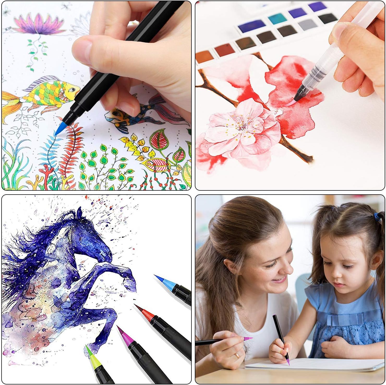 Watercolor Brush Markers Pens Set 48 Colors Water-Based Drawing Marker Brushes W/A Water Coloring Brush Water Soluble for Adult Kids Coloring Books Calligraphy Mother's Day Back to School Gifts: Arts, Crafts & Sewing