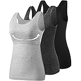 AMVELOP Tank Tops for Women Built in Bra Cotton Shelf Bra Tanks Layering Undershirts 2-3 Pack