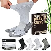 NOLUNT Diabetic Socks for Men,4 Pairs Non Binding Loose Wide Top Crew Socks for Men Size 9-11/10-13/13-15.