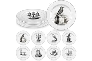 LOYIM 8 Pcs Vintage Halloween Dinnerware Set Halloween Plates Serving Dishes 8 Inch Reusable Gothic Dinnerware Set Salad Dess