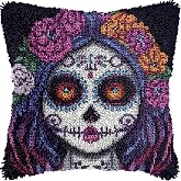 DIY Latch Hook Kits Pillowcase Beautiful Sugar Skull Girl Crochet Yarn Pre-Printed Cushion Needlework Pillow Hook and Latch Kit Cushion Home Sofa Decoration 43x43cm(4)