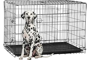 FDW Extra Large Dog Crate Dog Kennel Cage with Double Door,48 inch Folding Metal Wire Dog Cage with Removable Tray&Divider Panel,Pet Crate for Large Dogs,Black