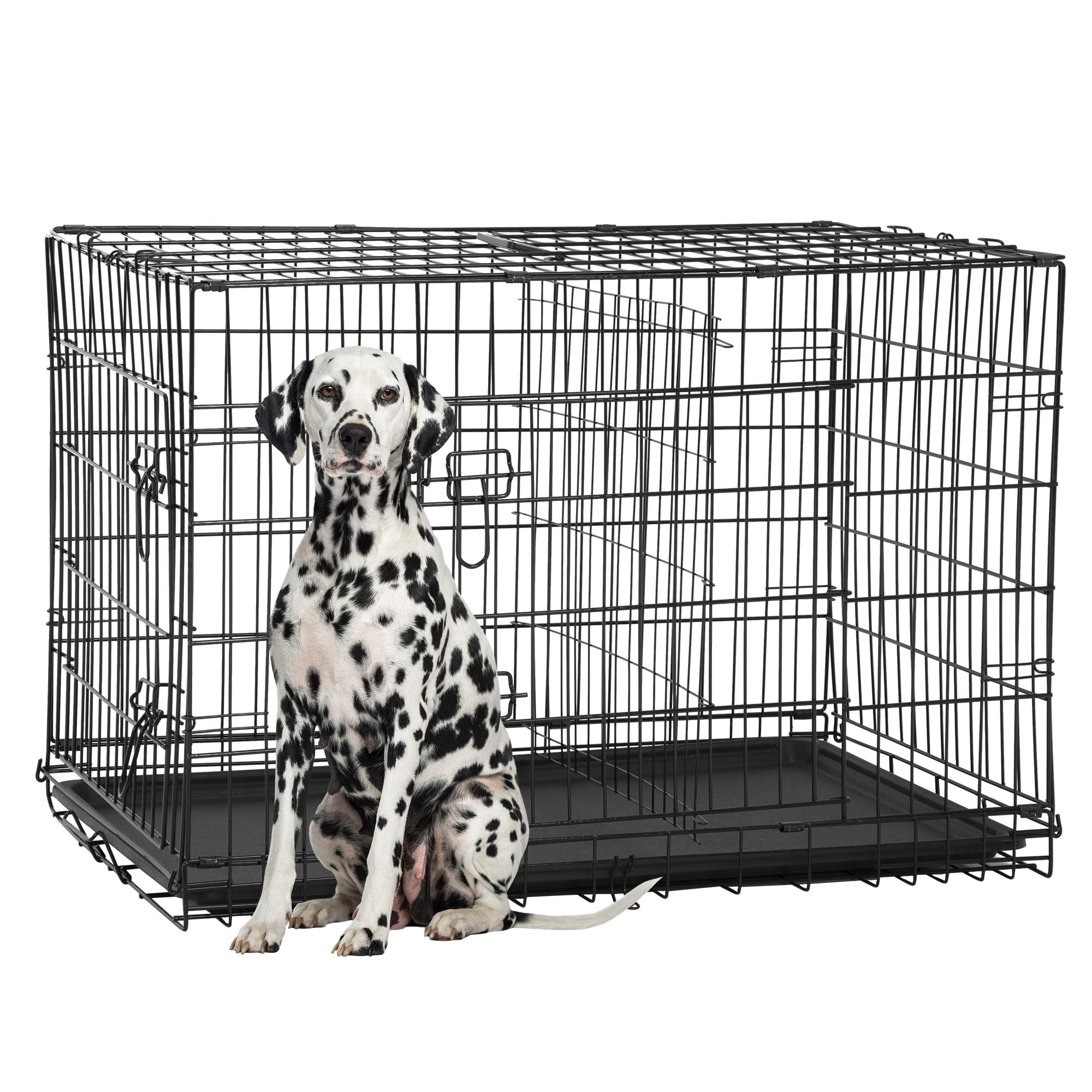 Photo 1 of **DIRT. MINOR USE WEAR**FDW Extra Large Dog Crate Dog Kennel Cage with Double Door,48 inch Folding Metal Wire Dog Cage with Removable Tray&Divider Panel,Pet Crate for Large Dogs,Black