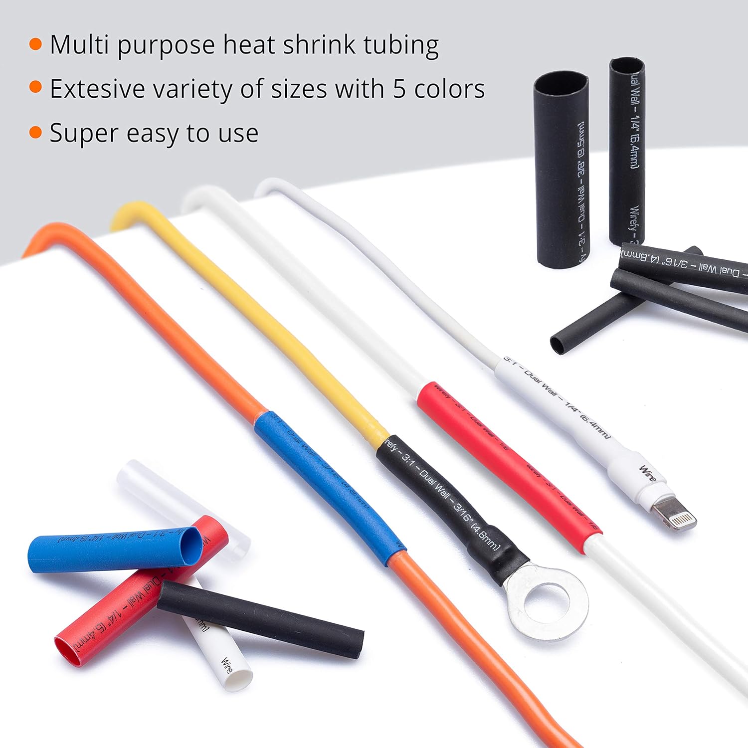 Wirefy 275 PCS Heat Shrink Tubing Kit - 3:1 Dual Wall Tube - Adhesive Lined - Marine Shrink Tubing - Black, Red, White, Clear, Blue: Industrial & Scientific