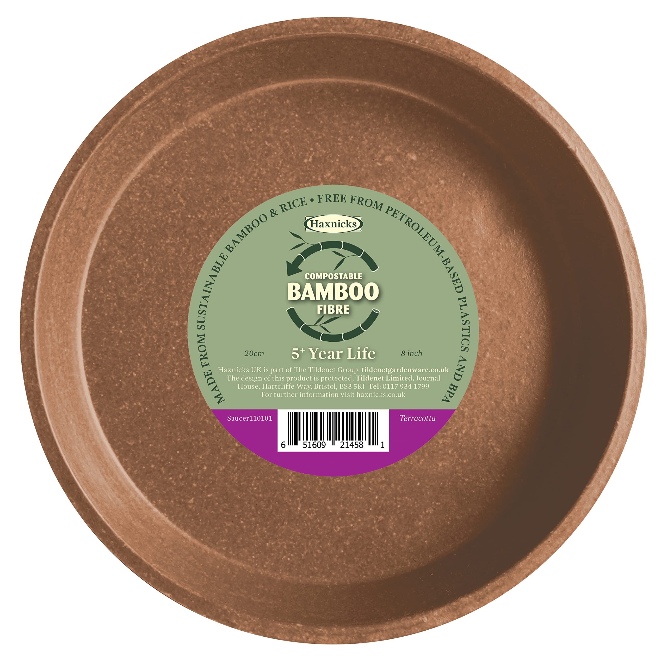 Haxnicks Sustainable Bamboo Fibre Plant Pot Saucer in Terracotta, 8 Inch Diameter, Biodegradable & Home Compostable, POT200201