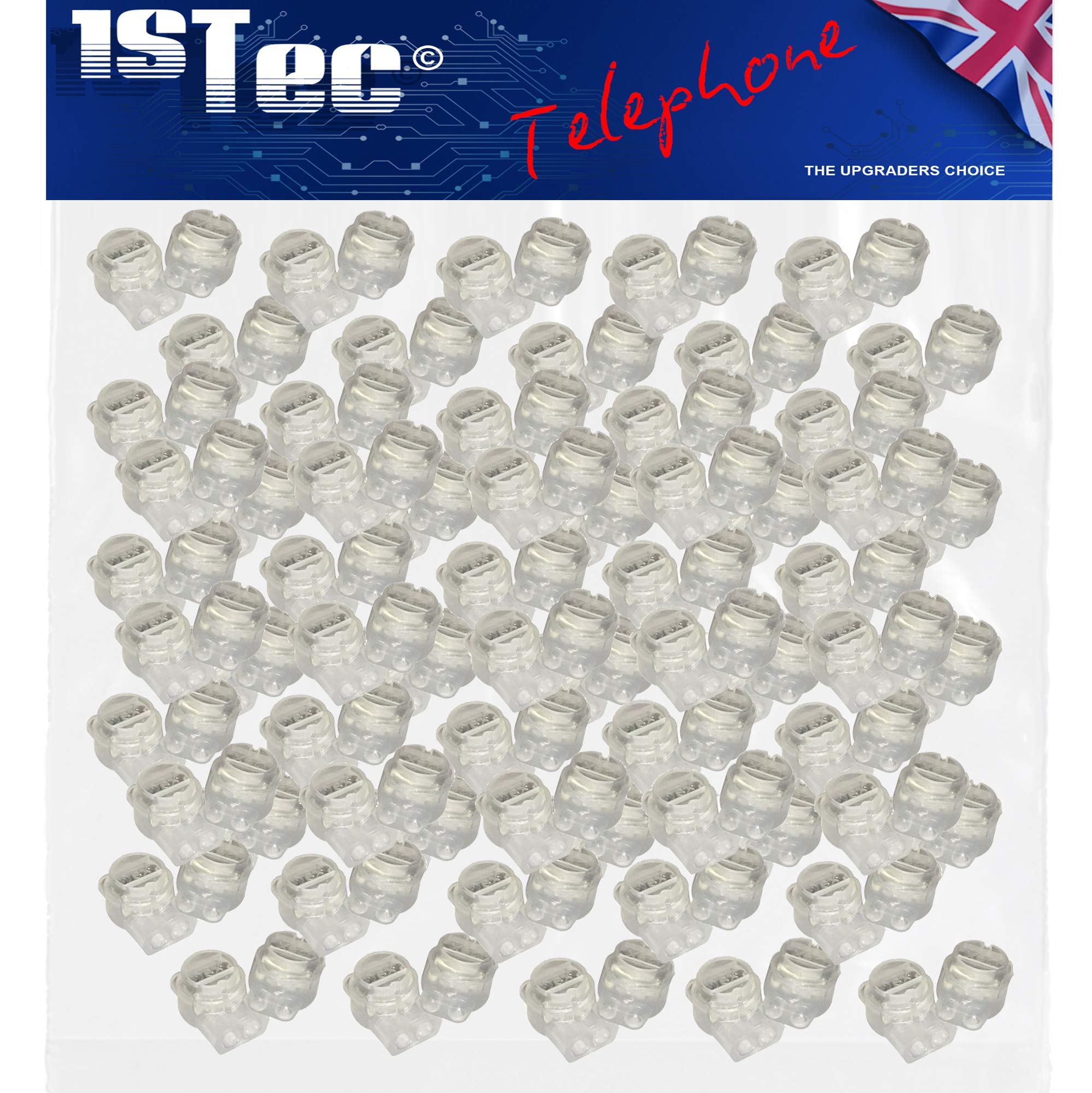 1STec 100 x Genuine BT 2 Wire 8A External Internal Dexgreen Gel Filled Crimp Connectors for Joining Solid Core Telephone or Alarm Cable Connecting Block Repairs Splice or Join Phone Wires 100 Pack