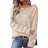 Zeagoo Womens Sweaters Cute Long Sleeve Off The Shoulder Pullover Tops Hollow Out Crochet Dressy Casual Outfits