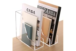 SANRUI Small Desk Organizer Magazine File Holder Acrylic Organizer Rack - Hold Notebooks, Binders, Envelopes, Mails, Magazines for Home Office 2-Pack