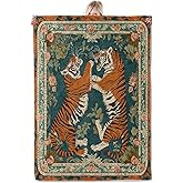 ICAAV Vintage Tiger Floral Flannel Blanket 50x60in,Fierce Symmetrical Big Cat Design with Ornate Botanical Border,Soft Lightweight Throw for Animal Lovers,Boho Decor and Jungle Aesthetic Fans Gifts