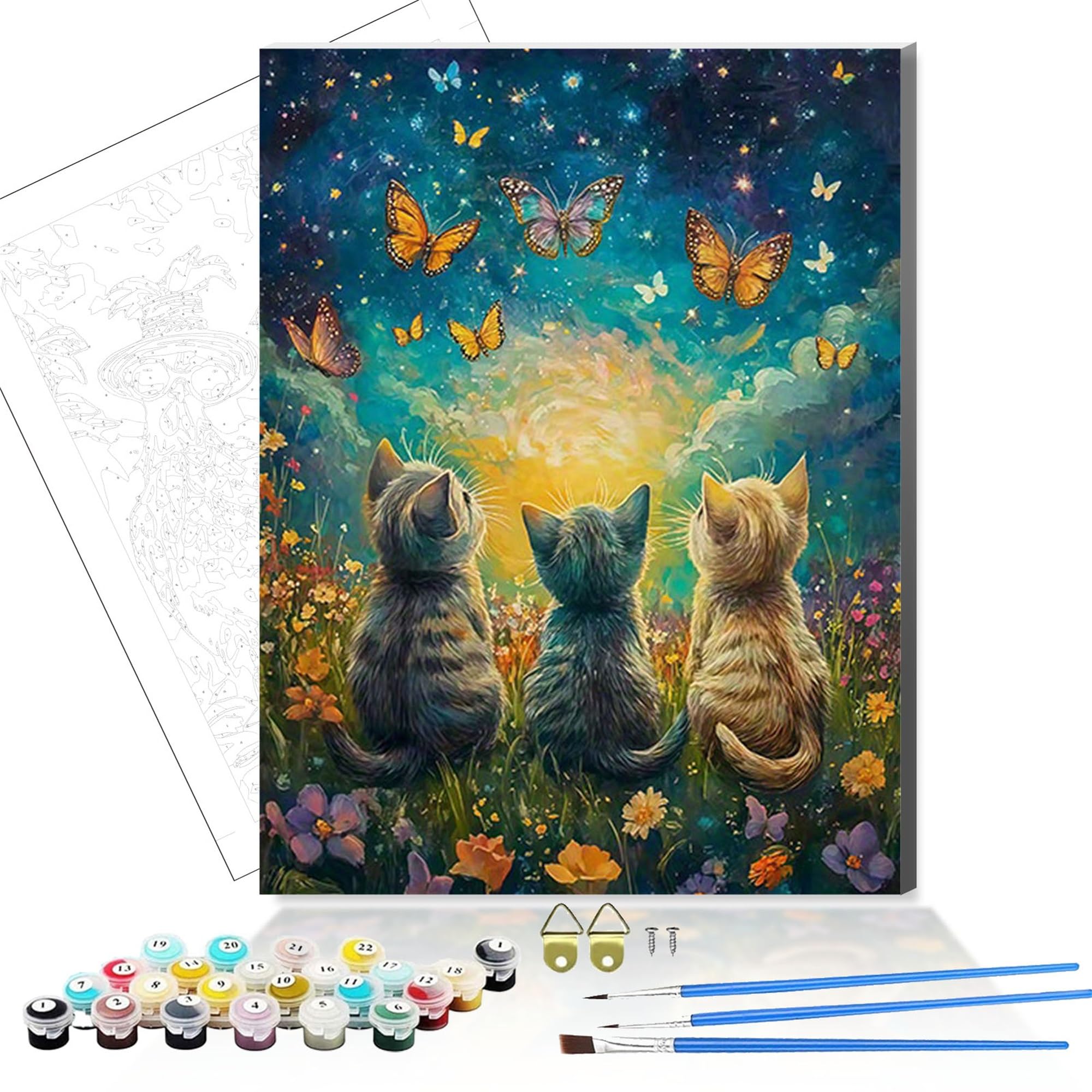 HEJINSHI Wooden Framed Paint by Number for Adults,DIY Painting Kits for Adult,Color by Numbers,Paint by Number Canvas Crafts Watercolor for Beginner Home Decor. (Cat)