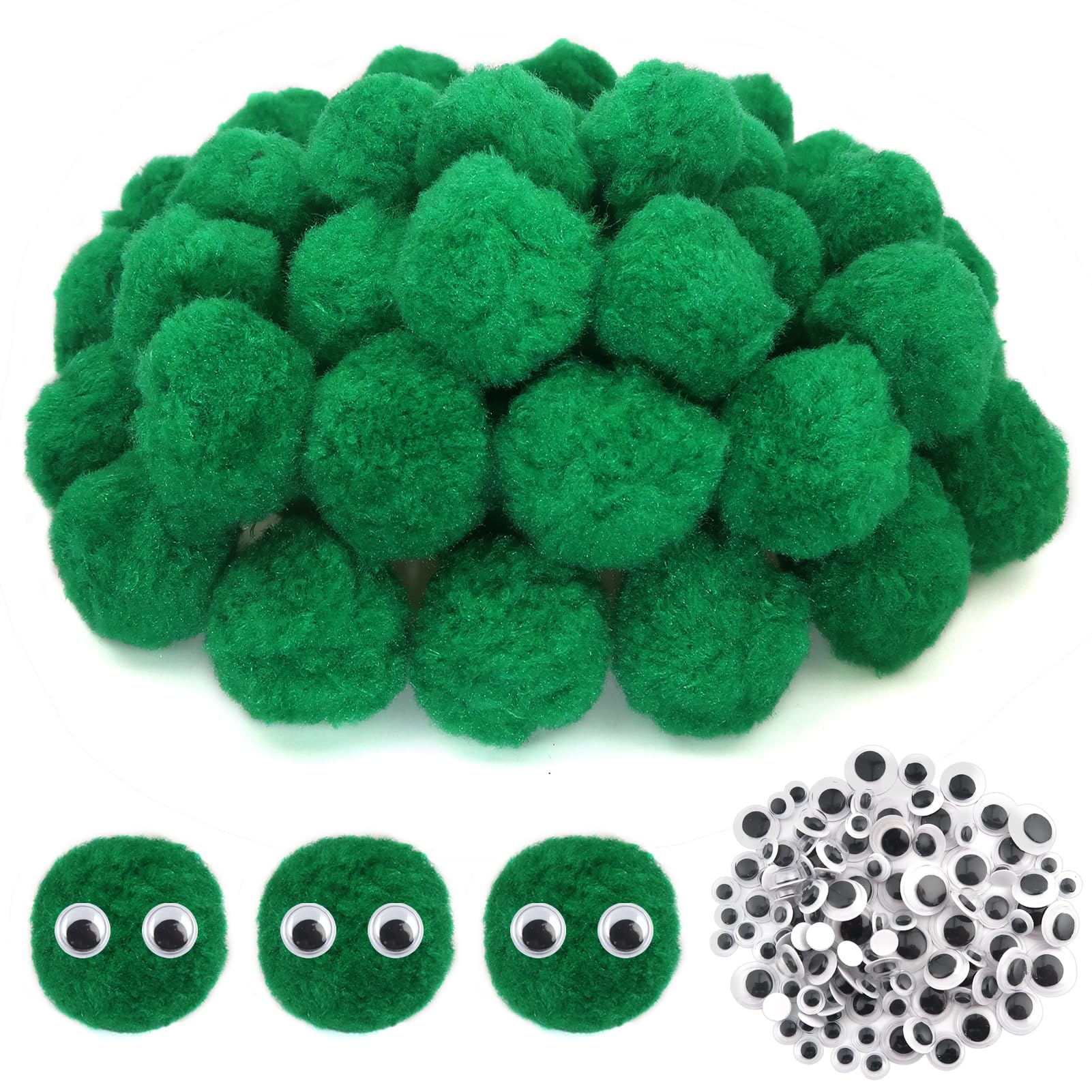 TOAOB 50 pcs Pom Poms Ball 40 mm Large Fluffy Pom Poms Green Fuzzy Pompoms Balls with Wiggle Eyes for DIY Crafts Decorations