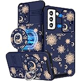 Buleens for Samsung Galaxy S22 Case - with Ring Stand & Camera Cover Aesthetic Cute Designed Women Girls Girly Kawaii Sun Moon Stars Design for Galaxy S22 Phone Case Compatible with Magsafe 6.1"