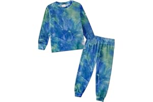 Jimonda Soft Pajamas Kid Boys/Girls Clothes long sleeve 2pc Tee/Pants Pjs Set Toddler tie dye Fluff Sleepwear Outfits 2T-14Y