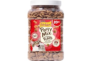Friskies Purina Party Mix Natural YUMS Real Salmon Cat Treats, 20 oz | Unique crunchy shapes created with high quality fish as the first ingredient and added vitamins and minerals