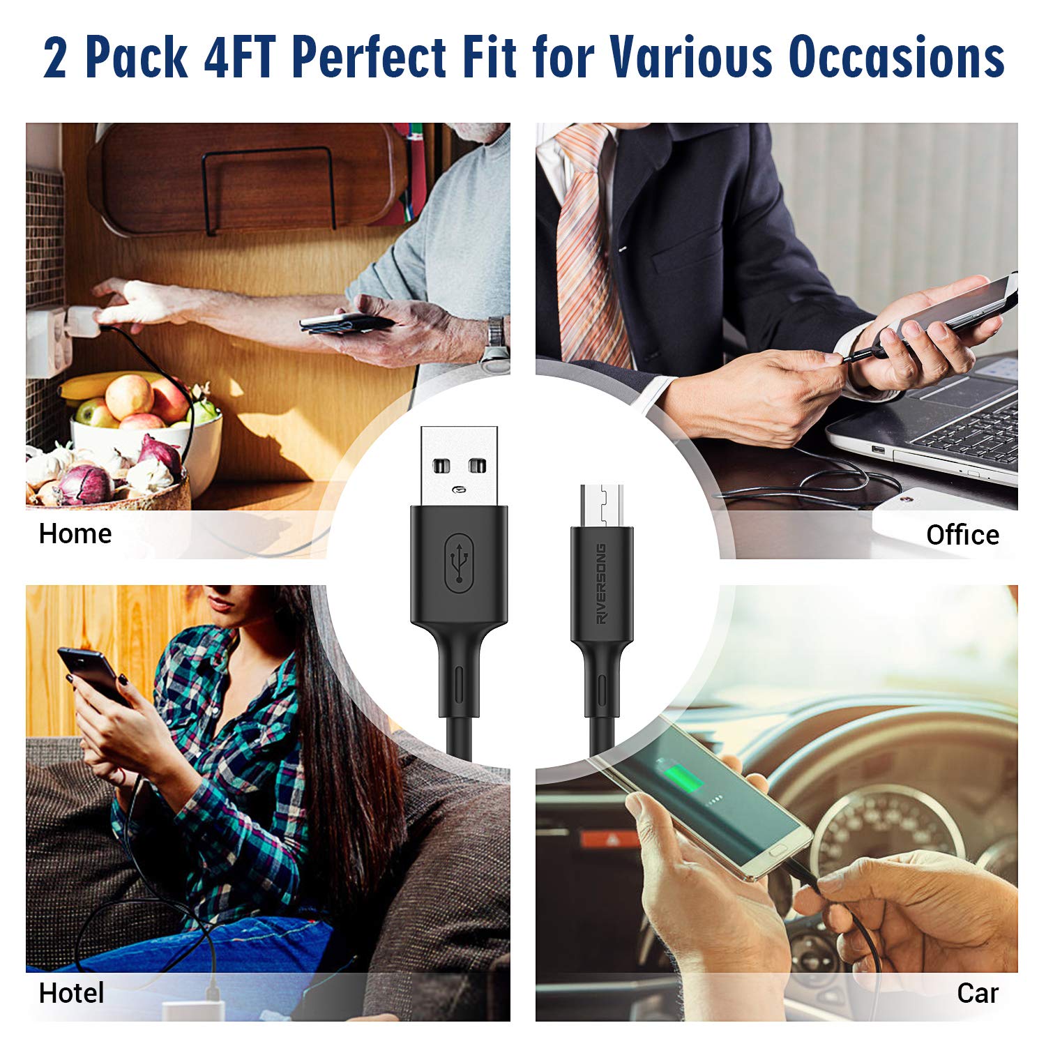 Micro USB Kabel, RIVERSONG 1.2M/2-Stück Android Schnellladekabel High Speed für Samsung Galaxy S7/ S6/ J7/ Note 5,Xiaomi,Huawei, Wiko,Nexus,Motorola,Nokia,Kindle,Echo Dot